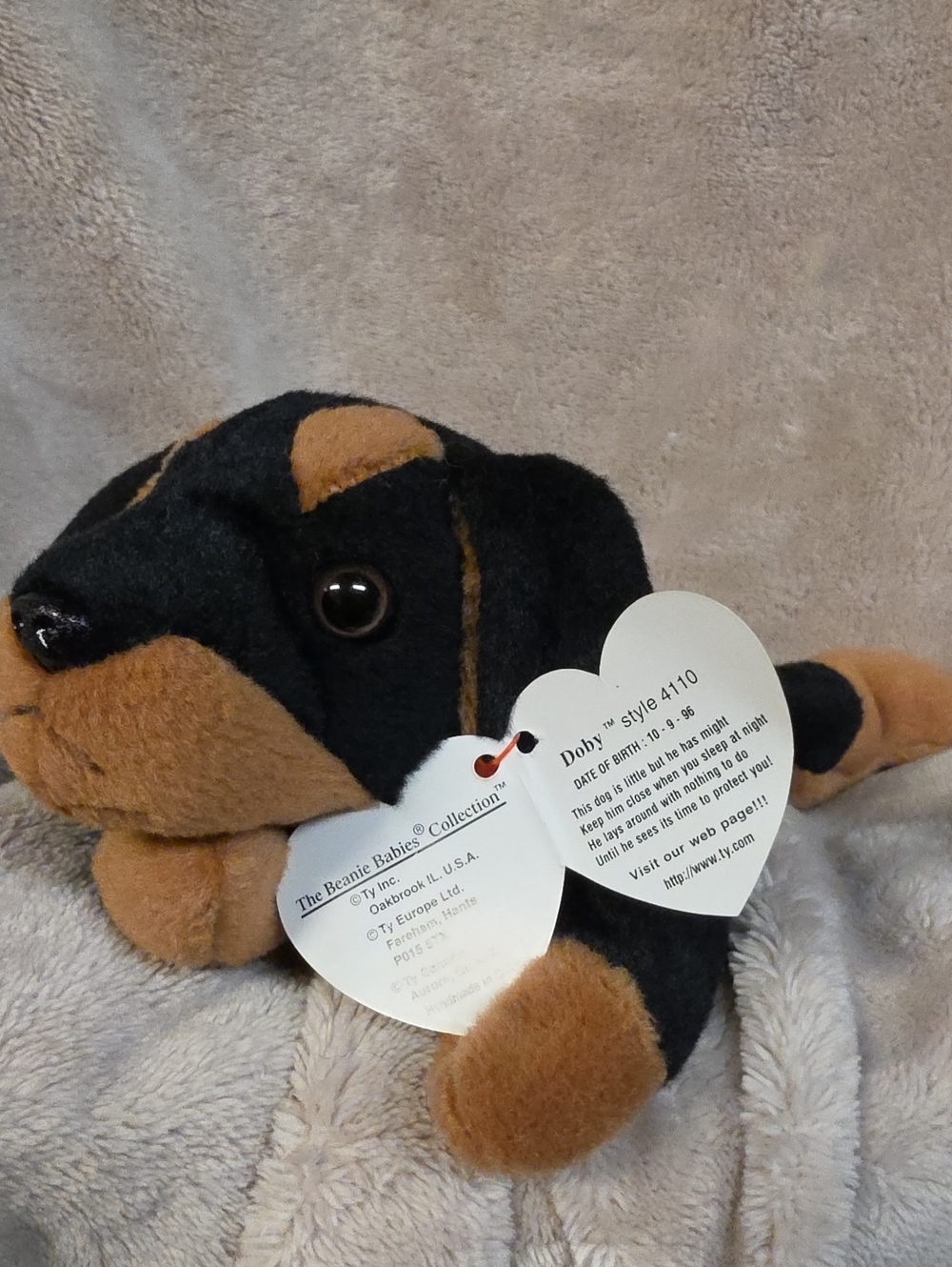 Ty Doby Beanie Buddy Rottweiler Plush in Black and Brown